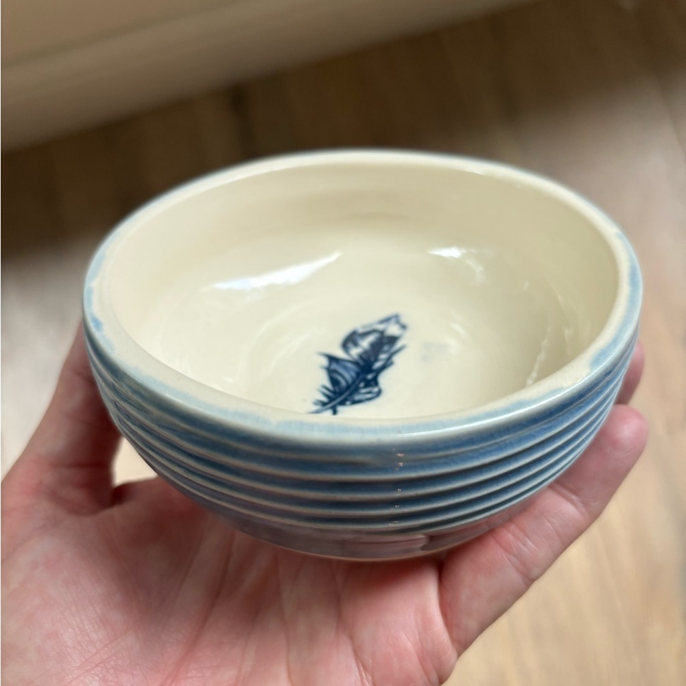 Hand Thrown Art Pottery Bowl Blue Feather Studio Clay Dish Rustic Handmade - Picture 6 of 12